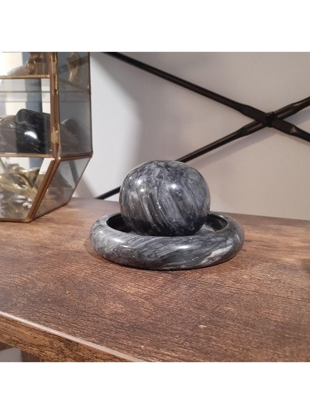 Vintage Onyx Marble Paperweight and Coaster Set